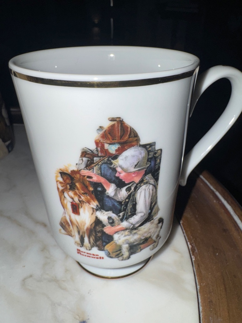 Norman Rockwell Danbury Mint collectible Mug Gold Trim Boy-and-Dog Illustration